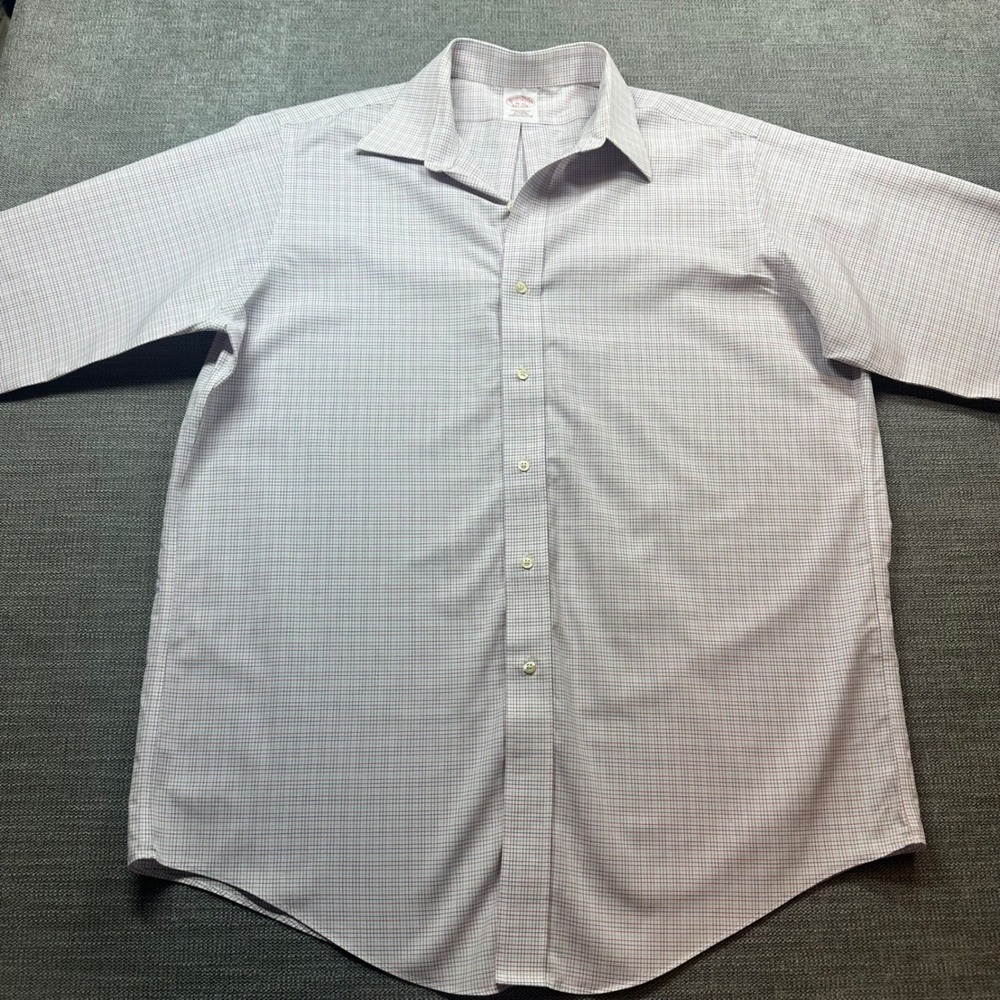 Brooks Brothers Dress Shirt Mens 16-33 Blue Red Check Traditional Fit Excellent